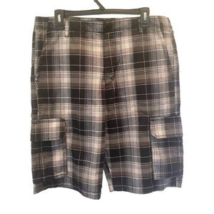 Silver Point men's size 34 plaid black white gray cargo shorts baggy pockets